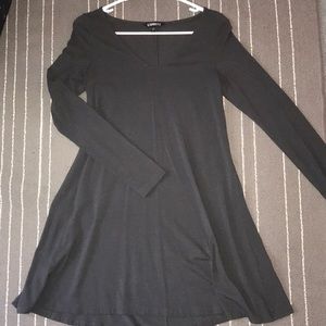 Express gray long sleeved v neck t-shirt dress